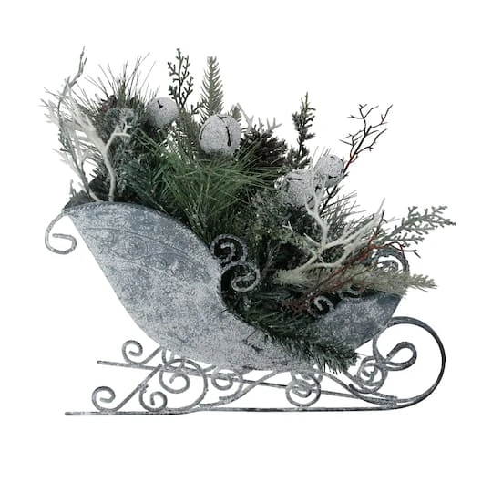 Northlight 9.5" Gray & Green Frosted Pinecone In Foliage Filled Tabletop Sleigh 4 Northlight 9.5" Gray & Green Frosted Pinecone In Foliage Filled Tabletop Sleigh - Image 4