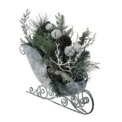 Northlight 9.5" Gray & Green Frosted Pinecone In Foliage Filled Tabletop Sleigh 8 Northlight 9.5" Gray & Green Frosted Pinecone In Foliage Filled Tabletop Sleigh -Northlight Sale Store D253931S 2