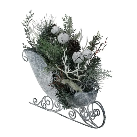 Northlight 9.5" Gray & Green Frosted Pinecone In Foliage Filled Tabletop Sleigh 3 Northlight 9.5" Gray & Green Frosted Pinecone In Foliage Filled Tabletop Sleigh - Image 3