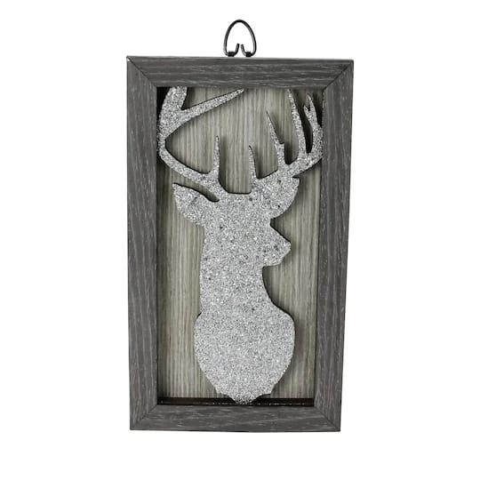 Northlight 10.25" Silver Glittered Buck Silhouette Wall Box Frame 2 Northlight 10.25" Silver Glittered Buck Silhouette Wall Box Frame - Image 2