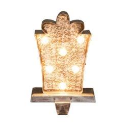 Glitzhome® 7.5" Pre-Lit Marquee Wooden Metal LED Gift Box Stocking Holder, 2ct. -Northlight Sale Store D254143S 4