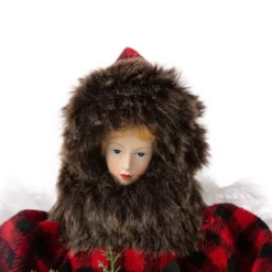 Glitzhome® 16" Red Plaid Faux Fur Angel Tree Topper 12 Glitzhome® 16" Red Plaid Faux Fur Angel Tree Topper -Northlight Sale Store D254165S 3