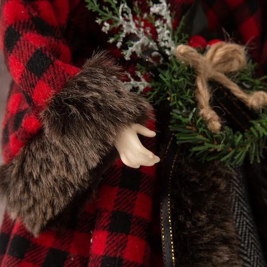 Glitzhome® 16" Red Plaid Faux Fur Angel Tree Topper 7 Glitzhome® 16" Red Plaid Faux Fur Angel Tree Topper - Image 7