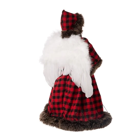 Glitzhome® 16" Red Plaid Faux Fur Angel Tree Topper 9 Glitzhome® 16" Red Plaid Faux Fur Angel Tree Topper - Image 9
