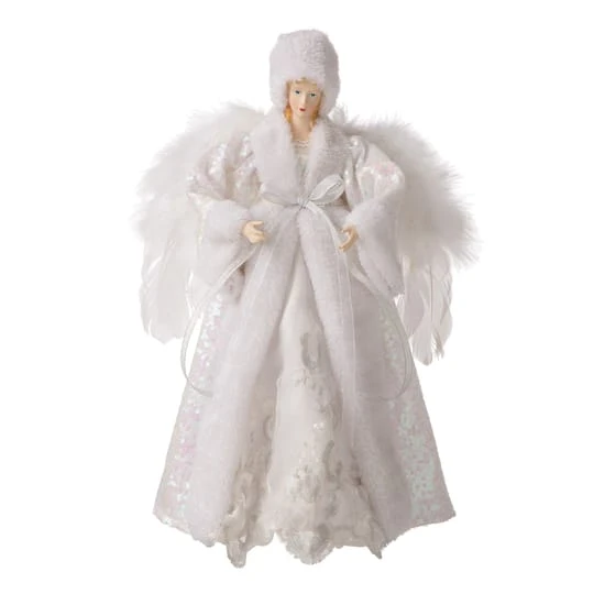 Glitzhome® 16" White Faux Fur Christmas Angel Tree Topper 2 Glitzhome® 16" White Faux Fur Christmas Angel Tree Topper - Image 2