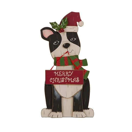 Glitzhome® 16" Wooden Dog Christmas Décor Accent 1 Glitzhome® 16" Wooden Dog Christmas Décor Accent