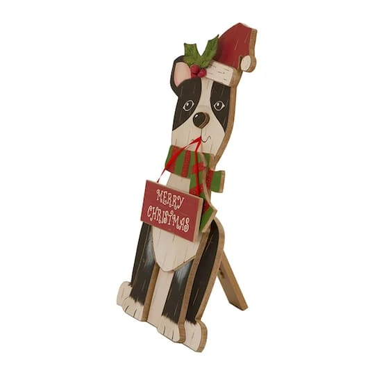 Glitzhome® 16" Wooden Dog Christmas Décor Accent 4 Glitzhome® 16" Wooden Dog Christmas Décor Accent - Image 4