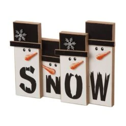 Glitzhome® 12" Wooden Snowman Family Tabletop Accent