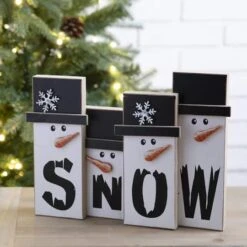 Glitzhome® 12" Wooden Snowman Family Tabletop Accent -Northlight Sale Store D254189S 2