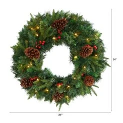 24" Clear LED Mixed Pine & Berries Christmas Wreath 8 24" Clear LED Mixed Pine & Berries Christmas Wreath -Northlight Sale Store D255799S 2