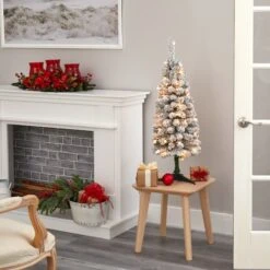 3ft. Pre-Lit Flocked Pencil Artificial Christmas Tree With Clear Lights -Northlight Sale Store D255804S 6