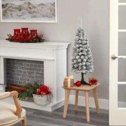 3ft. Pre-Lit Flocked Pencil Artificial Christmas Tree With Clear Lights -Northlight Sale Store D255804S 7