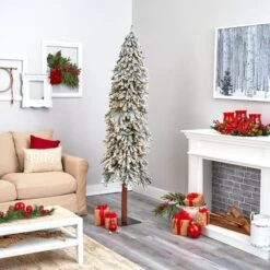 7ft. Pre-Lit Flocked Grand Alpine Artificial Christmas Tree, Clear LED Lights -Northlight Sale Store D255832S 5