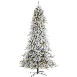 9ft. Pre-lit Flocked Livingston Fir Pinecones Artificial Christmas Tree With Clear Warm LED Lights