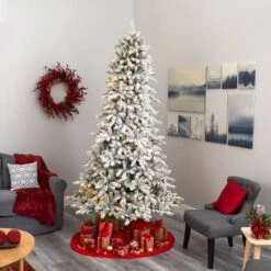 9ft. Pre-lit Flocked Livingston Fir Pinecones Artificial Christmas Tree With Clear Warm LED Lights -Northlight Sale Store D255937S 6