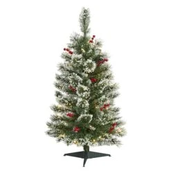 3ft. Pre-Lit Frosted Swiss Pine & Berries Artificial Christmas Tree With Clear LED Lights