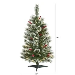 3ft. Pre-Lit Frosted Swiss Pine & Berries Artificial Christmas Tree With Clear LED Lights -Northlight Sale Store D255945S 2