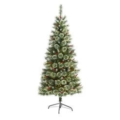 6ft. Pre-Lit Frosted Swiss Pine & Berries Artificial Christmas Tree With Clear LED Lights