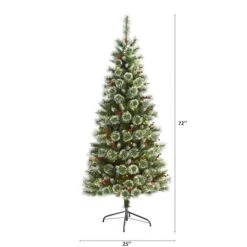 6ft. Pre-Lit Frosted Swiss Pine & Berries Artificial Christmas Tree With Clear LED Lights -Northlight Sale Store D255948S 2