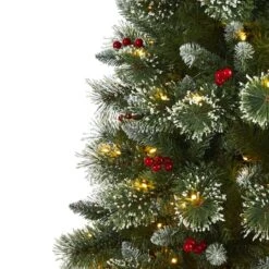 6ft. Pre-Lit Frosted Swiss Pine & Berries Artificial Christmas Tree With Clear LED Lights -Northlight Sale Store D255948S 3