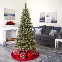 6ft. Pre-Lit Frosted Swiss Pine & Berries Artificial Christmas Tree With Clear LED Lights -Northlight Sale Store D255948S 7