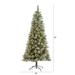 7ft. Pre-Lit Frosted Swiss Pine & Berries Artificial Christmas Tree With Clear LED Lights -Northlight Sale Store D255949S 2
