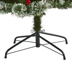 7ft. Pre-Lit Frosted Swiss Pine & Berries Artificial Christmas Tree With Clear LED Lights -Northlight Sale Store D255949S 4