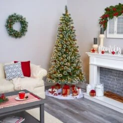 7ft. Pre-Lit Frosted Swiss Pine & Berries Artificial Christmas Tree With Clear LED Lights -Northlight Sale Store D255949S 6