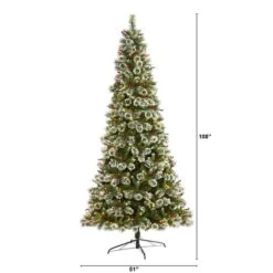9ft. Pre-Lit Frosted Swiss Pine & Berries Artificial Christmas Tree With Clear LED Lights -Northlight Sale Store D255951S 2