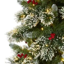 9ft. Pre-Lit Frosted Swiss Pine & Berries Artificial Christmas Tree With Clear LED Lights -Northlight Sale Store D255951S 3