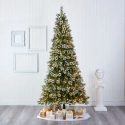 9ft. Pre-Lit Frosted Swiss Pine & Berries Artificial Christmas Tree With Clear LED Lights -Northlight Sale Store D255951S 5
