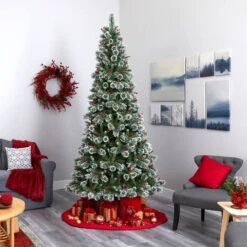 9ft. Pre-Lit Frosted Swiss Pine & Berries Artificial Christmas Tree With Clear LED Lights -Northlight Sale Store D255951S 7