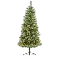 6ft. Pre-Lit Wisconsin Slim Snow Tip Pine Artificial Christmas Tree With Clear LED Lights