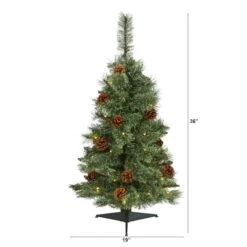 3ft. Pre-Lit White Mountain Pine & Pinecones Artificial Christmas Tree With Clear LED Lights -Northlight Sale Store D255958S 2