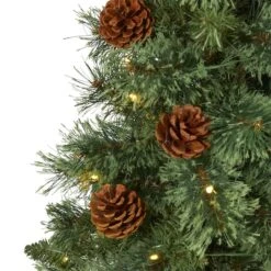 3ft. Pre-Lit White Mountain Pine & Pinecones Artificial Christmas Tree With Clear LED Lights -Northlight Sale Store D255958S 3