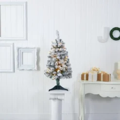 3ft. Pre-Lit Flocked Rock Springs Spruce Artificial Christmas Tree, Clear LED Lights -Northlight Sale Store D256025S 5