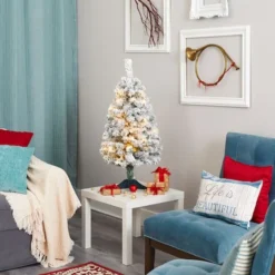 3ft. Pre-Lit Flocked Rock Springs Spruce Artificial Christmas Tree, Clear LED Lights -Northlight Sale Store D256025S 6