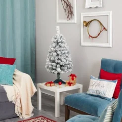 3ft. Pre-Lit Flocked Rock Springs Spruce Artificial Christmas Tree, Clear LED Lights -Northlight Sale Store D256025S 7