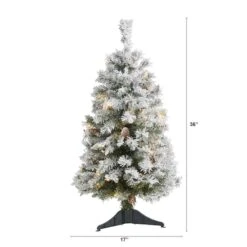 3ft. Pre-Lit Flocked White River Mountain Pine & Pinecones Artificial Christmas Tree With Clear LED Lights -Northlight Sale Store D256039S 2