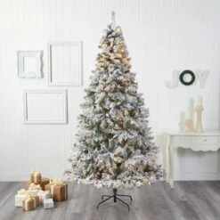 8ft. Pre-Lit White River Mountain Pine Artificial Christmas Tree, Clear LED Lights -Northlight Sale Store D256049S 5
