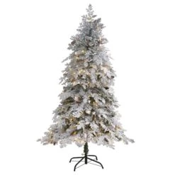 6ft. Pre-Lit Flocked Montana Down Swept Spruce Artificial Christmas Tree With Clear LED Lights