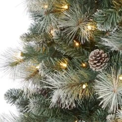 7ft. Pre-Lit Frosted Tip British Columbia Mountain Pine & Pinecones Artificial Christmas Tree With Clear Lights -Northlight Sale Store D256083S 4