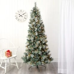 7ft. Pre-Lit Frosted Tip British Columbia Mountain Pine & Pinecones Artificial Christmas Tree With Clear Lights -Northlight Sale Store D256083S 7