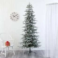 7.5ft. Pre-Lit Slim Flocked Nova Scotia Spruce Artificial Christmas Tree With Warm White LED Lights -Northlight Sale Store D256091S 8