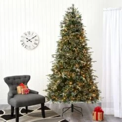 7.5ft. Pre-Lit Snowed Tipped Clermont Mixed Pine & Pinecones Artificial Christmas Tree With Clear LED Lights 18 7.5ft. Pre-Lit Snowed Tipped Clermont Mixed Pine & Pinecones Artificial Christmas Tree With Clear LED Lights -Northlight Sale Store D256094S 6