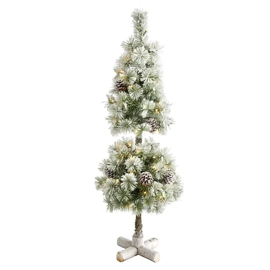 3ft. Pre-Lit Flocked Artificial Christmas Tree Topiary, Warm White LED Lights 2 3ft. Pre-Lit Flocked Artificial Christmas Tree Topiary, Warm White LED Lights - Image 2