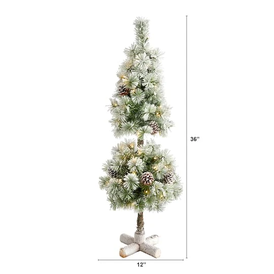 3ft. Pre-Lit Flocked Artificial Christmas Tree Topiary, Warm White LED Lights 7 3ft. Pre-Lit Flocked Artificial Christmas Tree Topiary, Warm White LED Lights - Image 7