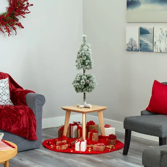 3ft. Pre-Lit Flocked Artificial Christmas Tree Topiary, Warm White LED Lights 6 3ft. Pre-Lit Flocked Artificial Christmas Tree Topiary, Warm White LED Lights - Image 6