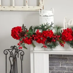 6ft. Red & Green Hydrangea Garland -Northlight Sale Store D262197S 14