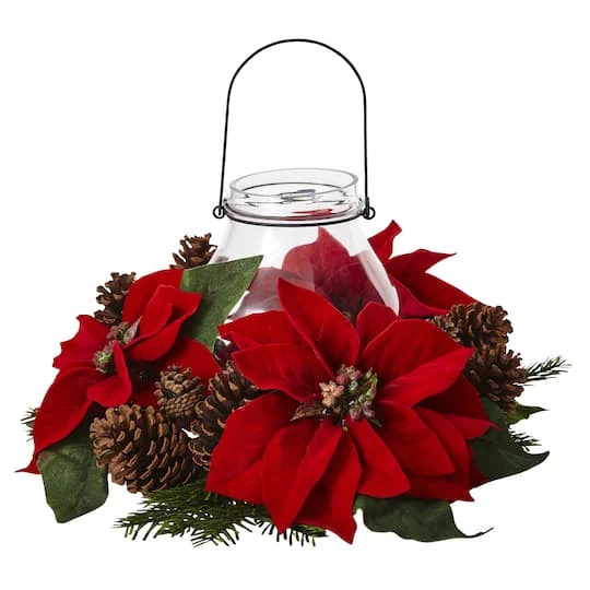 9" Red Poinsettia & Pinecone Candelabrum 2 9" Red Poinsettia & Pinecone Candelabrum - Image 2